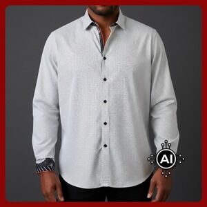 Au Noir Geometric Mens Shirt Paisley Accent Black White Button Down Size 8 3XL